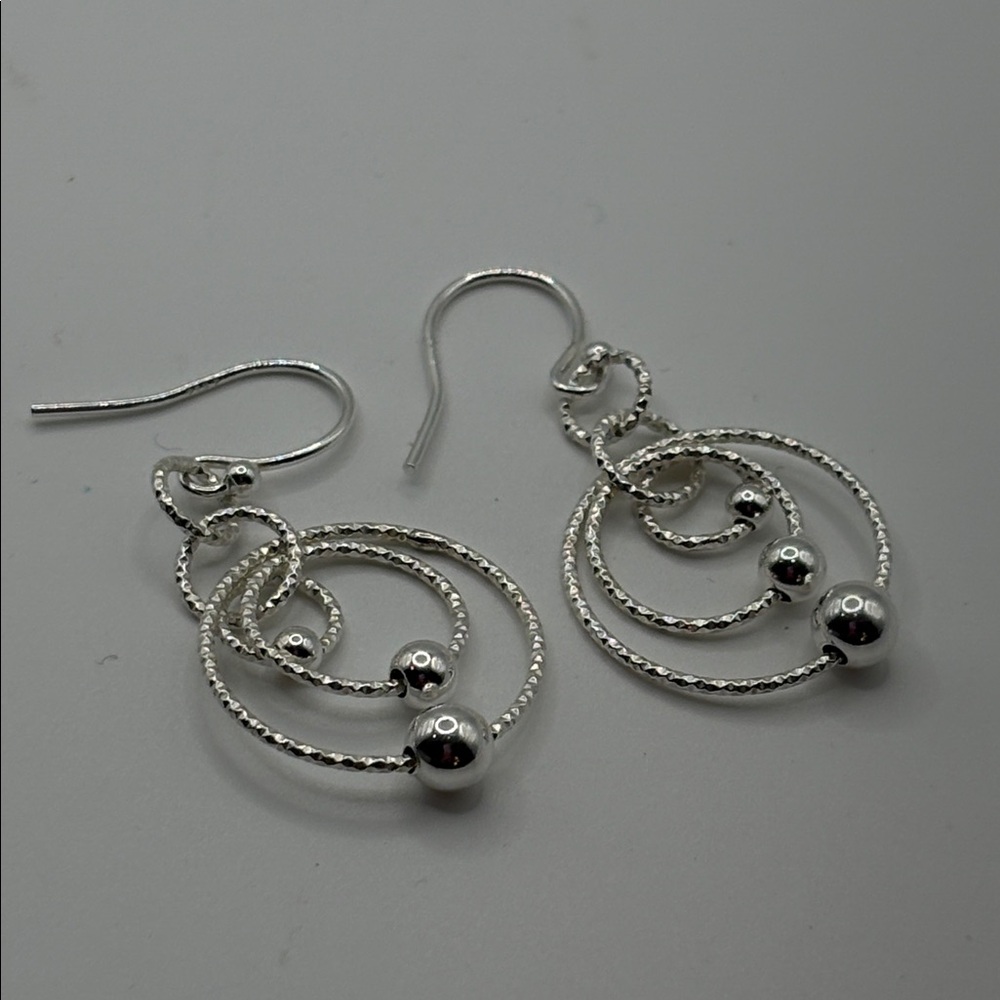 Sterling Silver 925 Chic Silver Triple Hoop & Ball Earrings NWOTS - Picture 4 of 6